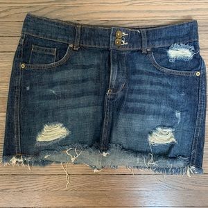 distressed dark denim skirt